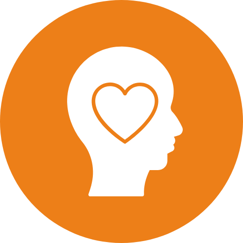 Cartoon icon of head with love heart in the middle